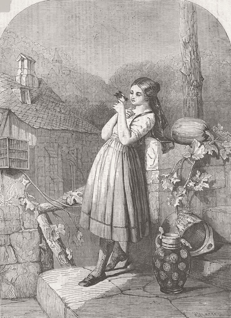 PRETTY LADIES. Mein Voglein(My little bird) 1854 old antique print picture